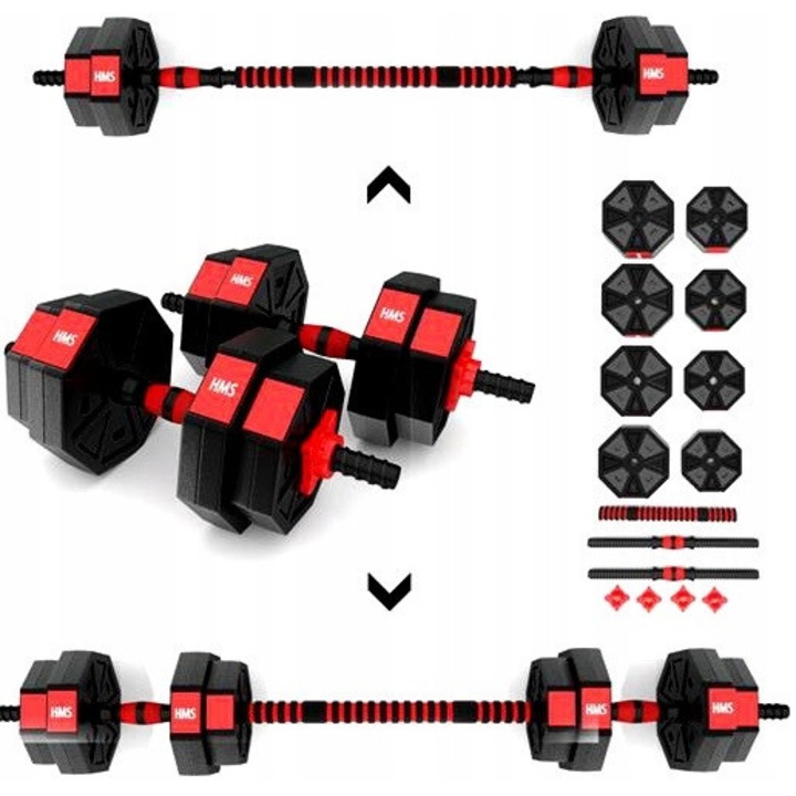 Set haltere compozit 15 kg, 2 haltere, 8 discuri, HMS