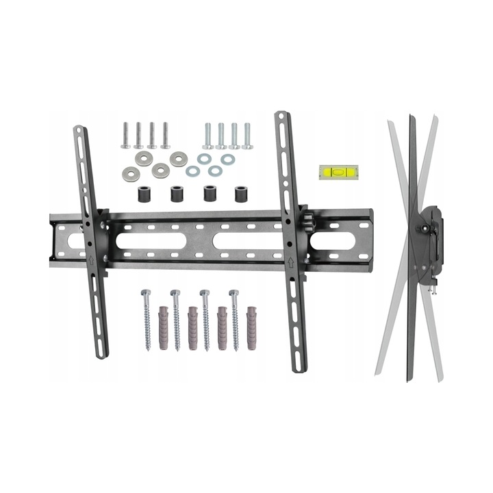 TV tartó, fekete, 45kg, teljes készlet vízmértékkel, 53mm vastagság