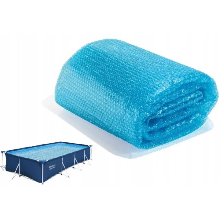 Acoperire solara 220 microni pentru piscina Bestway Steel Pro 450x220x84, protectie si incalzire, albastra
