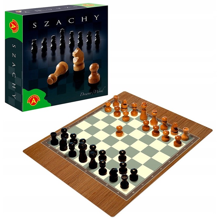 Sah din lemn, Alexander, 32 figuri din lemn, tabla 32x25cm, set complet