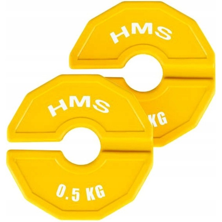 Progresive tárcsák 2x0,5 kg, HMS, fitnesz felszereléshez, sárga színű, 124mm átmérő