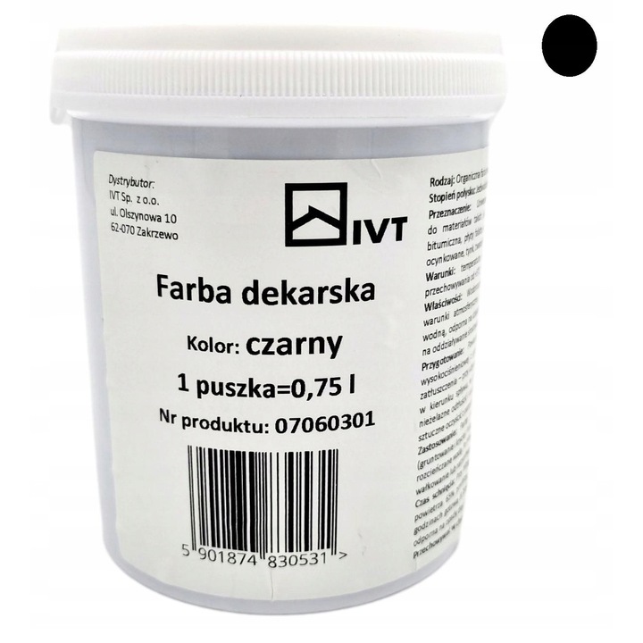 Vopsea de acoperis IVT, neagra, 0,75L, rezistenta la conditii meteorologice extreme, aplicare cu pensula sau rola