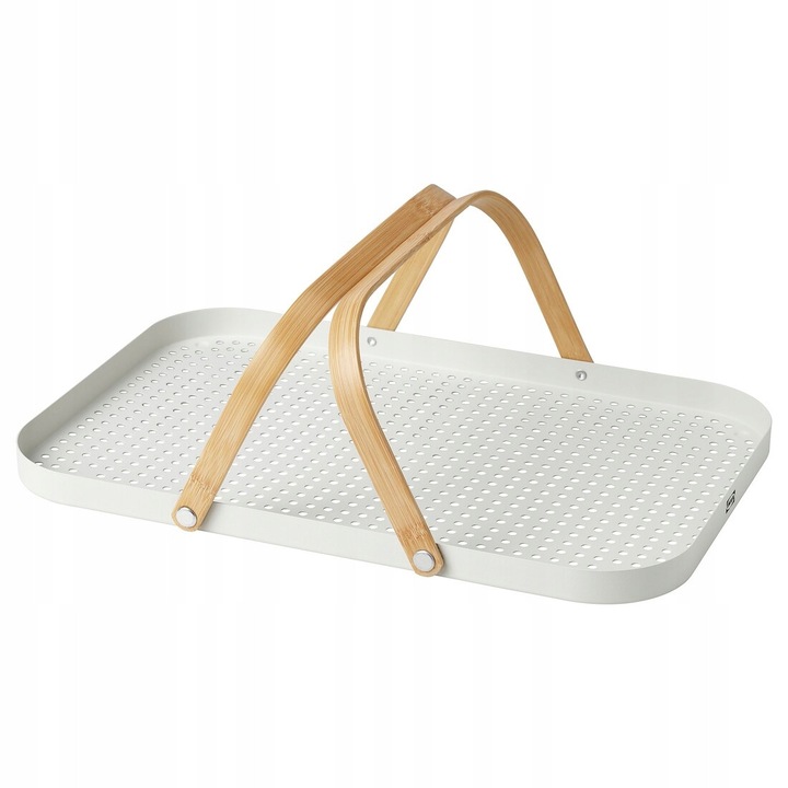 Tava servire cu manere, IKEA, bambus/alb, 46x30cm