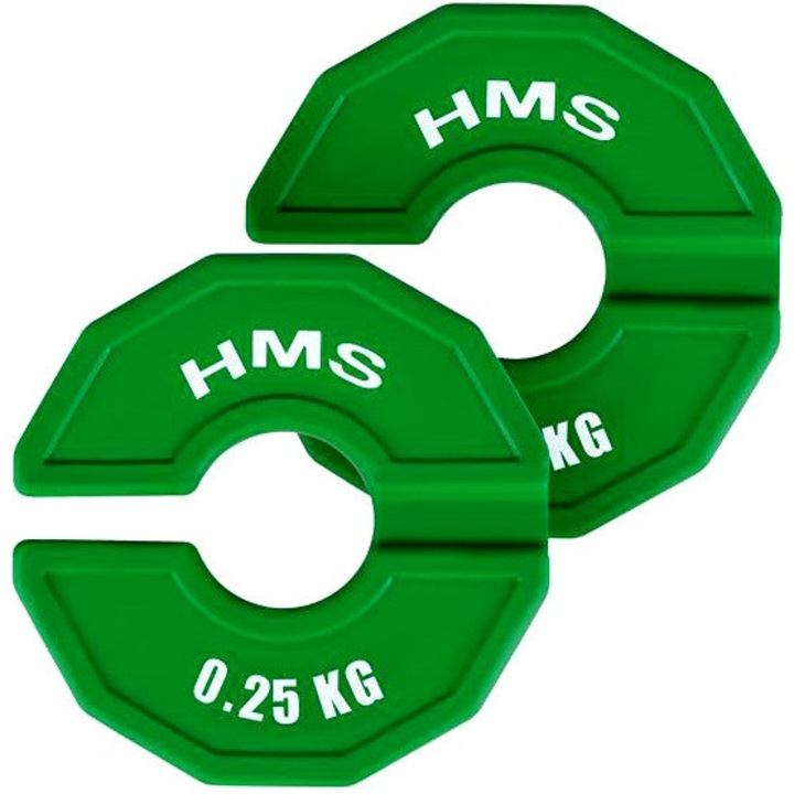 Progresív tárcsák 2x0,25 KG, HMS, zöld, kompatibilis különféle fitnesz felszerelésekkel