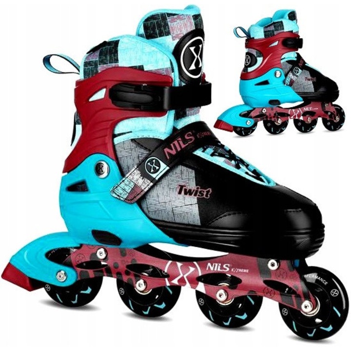 Nils Extreme NA13810 görkorcsolya, állítható, kék, L méret (39-42), 3 rögzítési rendszer, 70mm