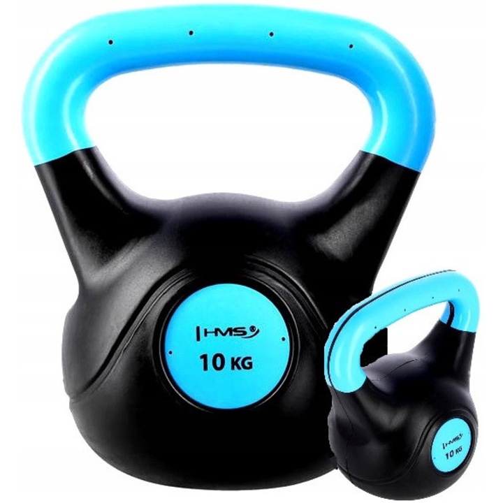 Kettlebell 10kg HMS, cementből és PE-ből, fekete-kék, 45x250x290mm