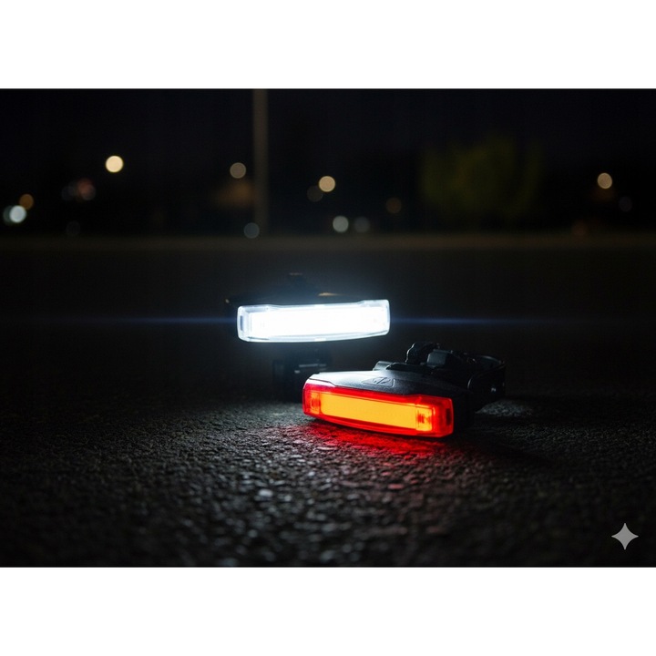 Dunlop LED kerékpárlámpa szett, első fehér és hátsó piros, méretei 6x4,5x1,5cm