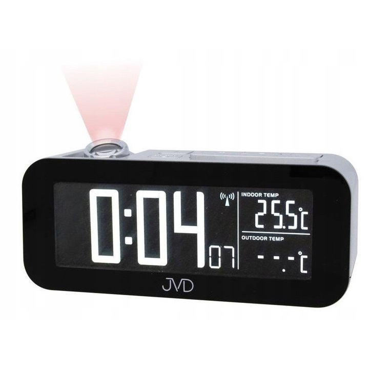 Ceas cu alarma si proiector JVD RB93, termometru, proiectie rosie, dimensiuni 163x70x73mm