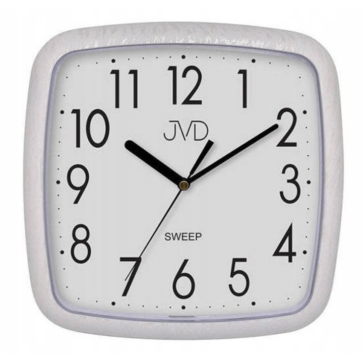 Ceas de perete JVD H615.18, mecanism cu quartz, alb cu elemente gri, 25x25cm