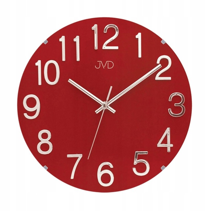 Ceas de perete JVD HT98.4 30 cm, cifre argintii, rosu, mecanism cu quartz