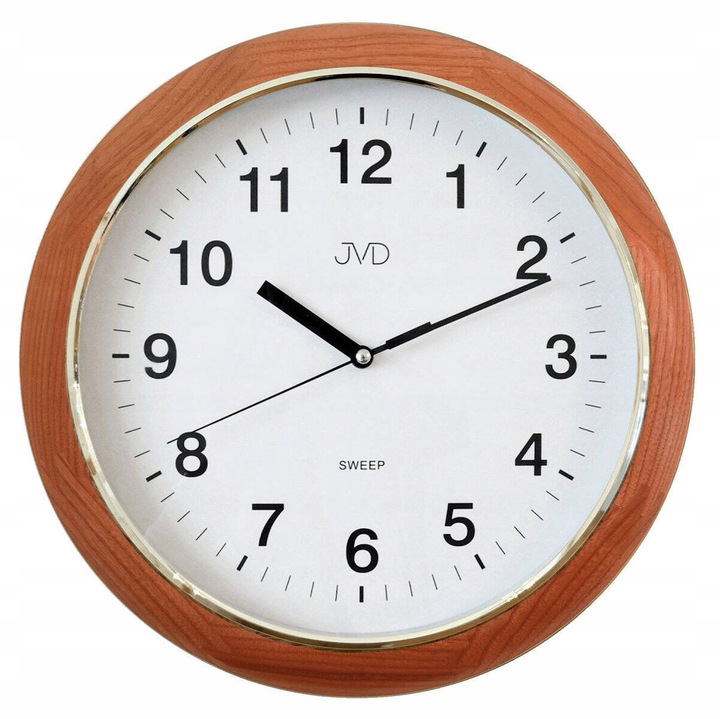 Ceas de perete JVD, model NS19040.23, 32 cm, rotund, din lemn, culoare brown, mecanism quartz, silentios