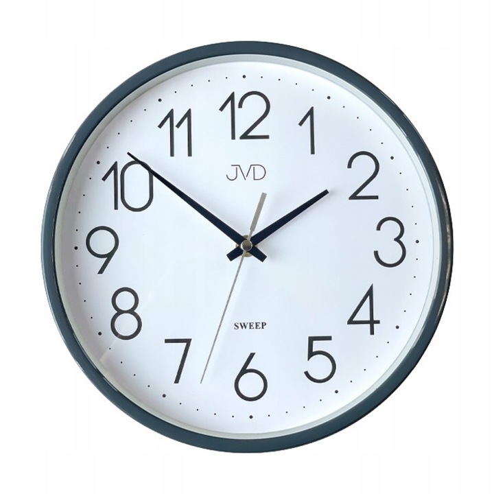 Ceas decorativ JVD, model HX2487.3, grafit, 25,4cm, mecanism quartz, fara zgomot