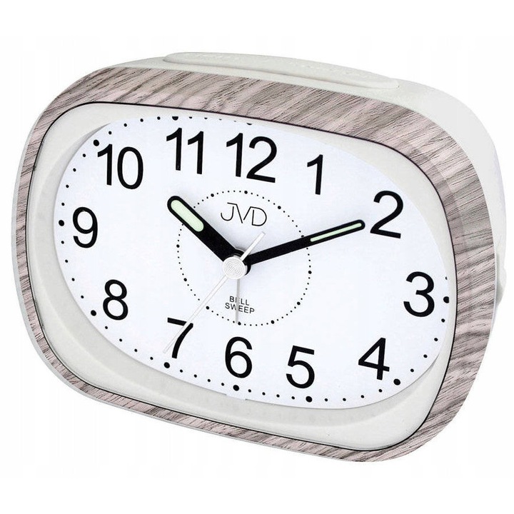 Ceas desteptator JVD SRP836.9, alarma mecanica, functie snooze, culoare gri, 12x9x5.6cm