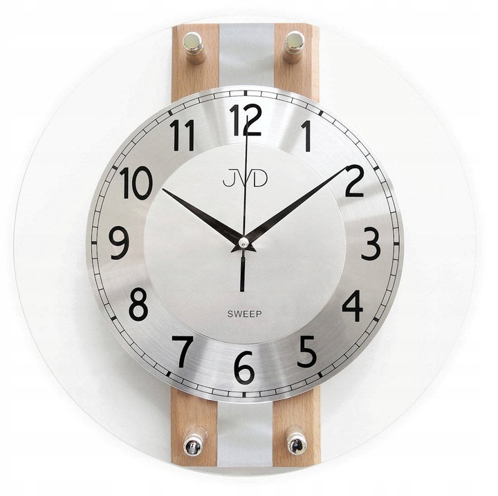 Ceas de perete JVD NS21052/68, mecanism cu quartz, design modern, sticla si lemn, diametru 32cm