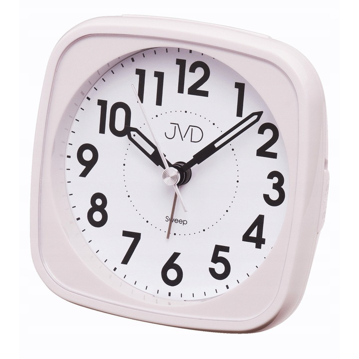 JVD SRP838.5 asztali óra, fehér, csendes mechanizmus, méretek 9,5x9,5x5cm