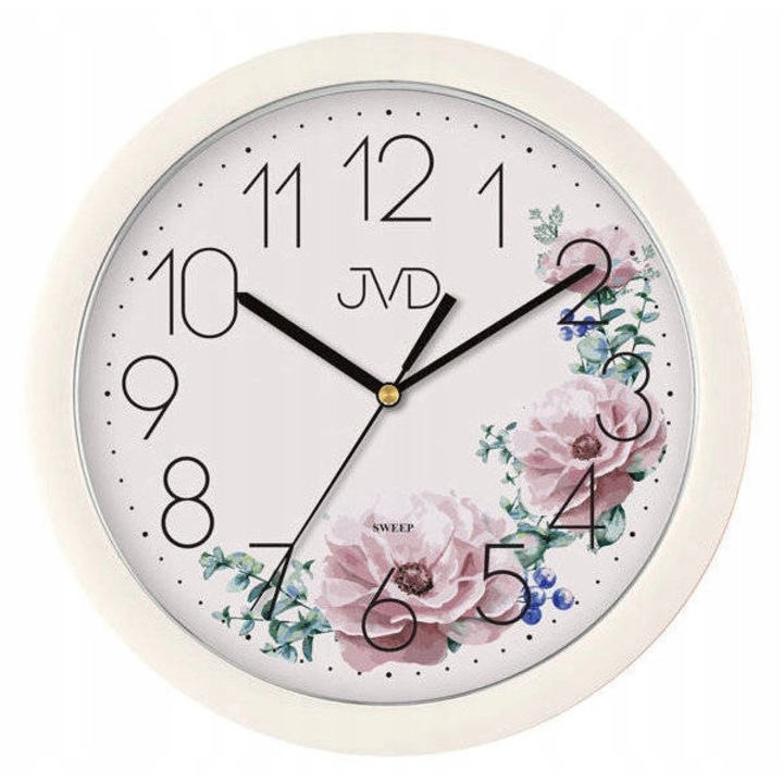 Ceas de perete JVD HP612.D8, mecanism quartz, alb, 25cm, design cu flori