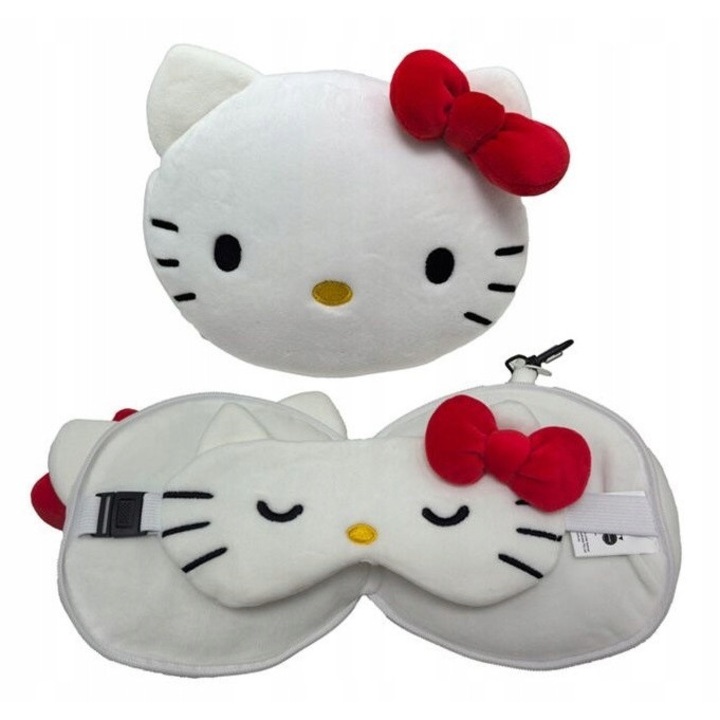 Плюшена възглавница за пътуване и маска за очи Hello Kitty, Puckator, розова, комплект