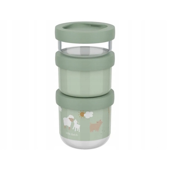 Set 3 cutii alimentare Mepal Mio Little Farm, 100x175x275ml, fara BPA, sigilate, potrivite pentru microunde si congelator