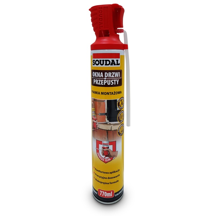 Soudal Genius Gun hab 770ml, alkalmazható akár -10C hőmérsékleten is, vízálló, stabil