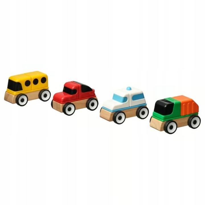 LILLABO 4 db-os kisautó szett, sportautó, busz, kukásautó, rendőrautó, többszínű, 7x5x5cm