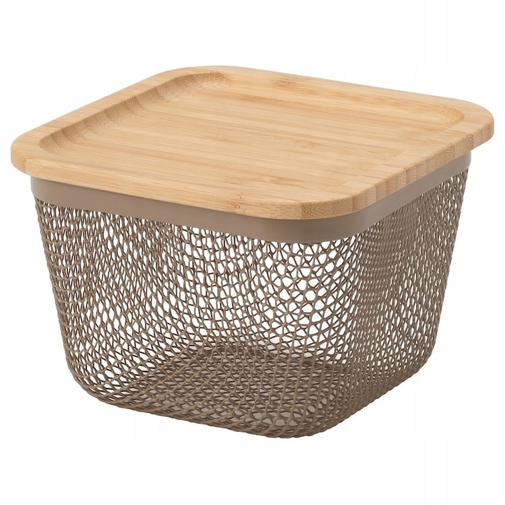 Élelmiszertároló doboz fedővel, IKEA 365+, fém/világos bambusz, 15x15x11 cm, szett