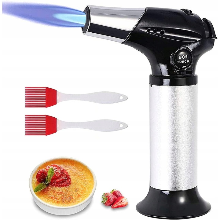 Arzator gazos de bucatarie, negru, 1300°C, compact, cu blocare de siguranta