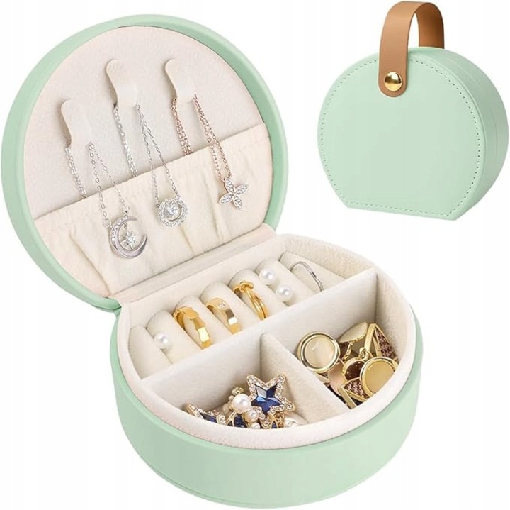 Ékszerdoboz, rendszerező, 10x9x4cm, PU bőr, gyöngyház bársony belső