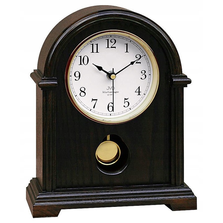 Ceas decorativ de perete JVD HS13.2, cu mecanism cu quartz, melodie Westminster, culoare nuc inchis, 24x30,5x9cm