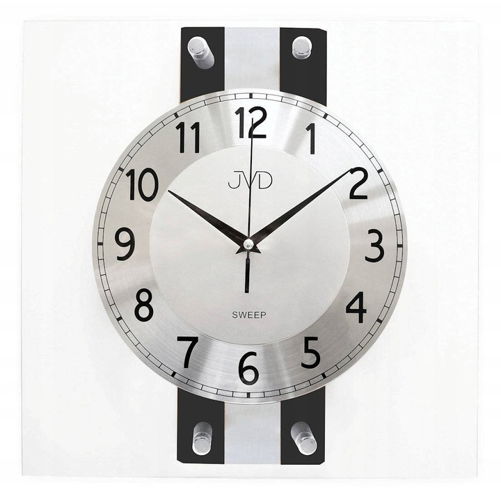 Ceas de perete JVD NS21051.1, mecanism cu quartz, design modern, sticla si lemn, 32x32cm, culoare gri inchis/silver