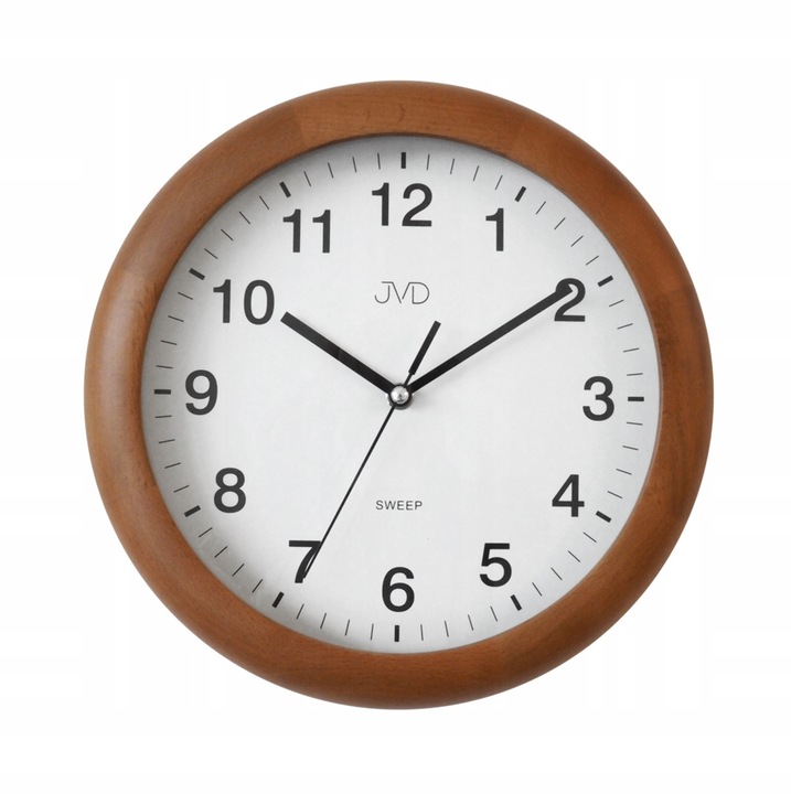Ceas de perete JVD NS19020.11, mecanism cu quartz, design din lemn, culoare brun, diametru 27cm