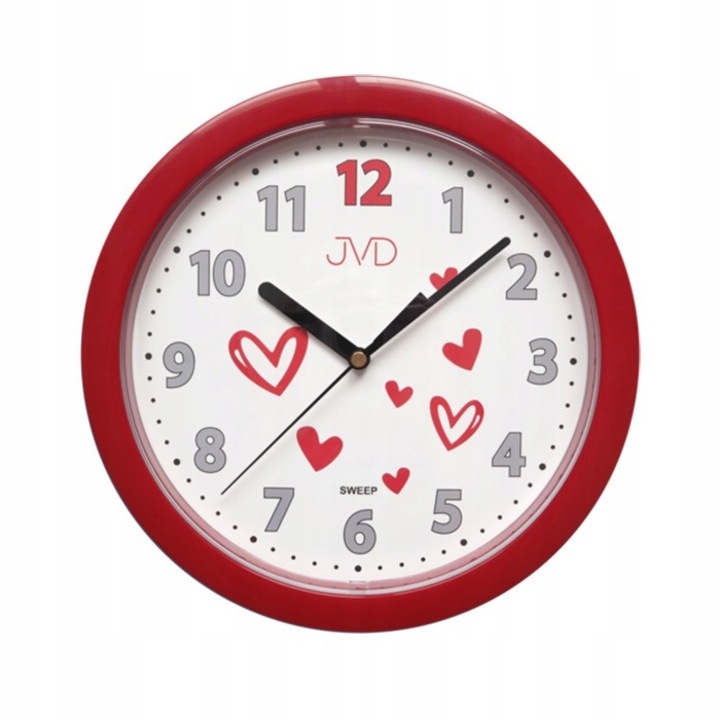 Ceas de perete pentru copii JVD HP612.D3, rosu cu inimioare, 25cm