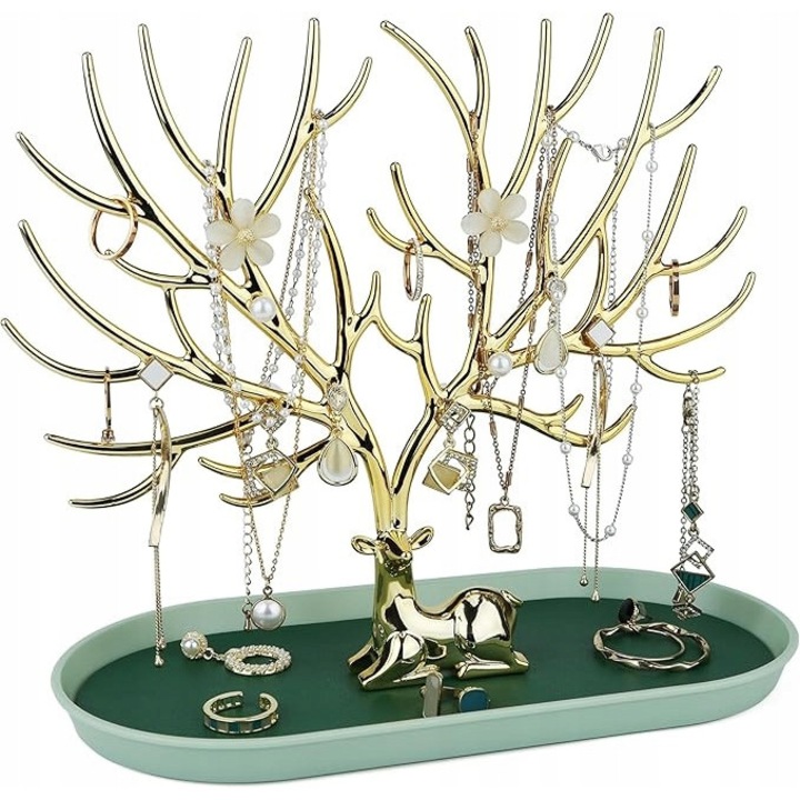 Ékszerrendező, moduláris, 3 az 1-ben, tálcával és fiókkal, 24,5x12x21cm, prémium műanyag, nyakláncokhoz és karkötőkhöz