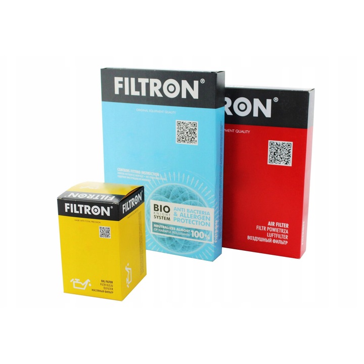 3 db Filtron szűrő készlet Ford Fiesta MK7 1.25, 1.4, 1.6 modellekhez, OP 629/1 olajszűrő, AP 151/5 levegőszűrő, K 1251A pollenszűrő