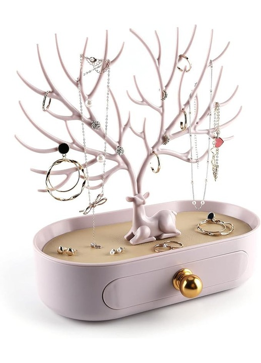 Moduláris ékszerrendező, 3 az 1-ben, ágas kerettel, tálcával és fiókkal, 24,5x12x21cm, kiváló minőségű műanyag