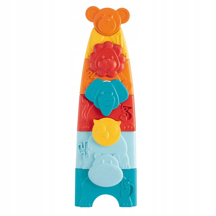 Интерактивна играчка Chicco, комплект пъзел и кула с животни 2 в 1, 5 животни, многоцветен, 11x7x35 см