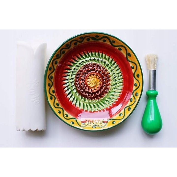 Set de bol ceramica pentru usturoi si ghimbir, design mediteranean, 3 piese, multicolor