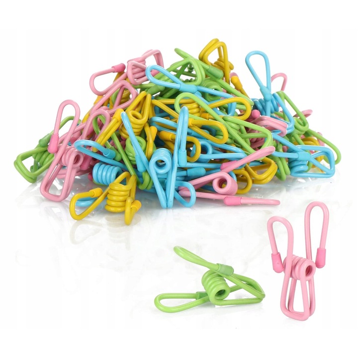 Set 50 spinaci colorati din metal si plastic pentru rufe, dimensiune 5,5x1,7cm