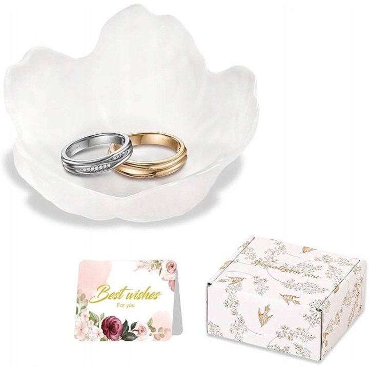 Kristály dísztálca "Arany virág", dobozzal, 8x3,5cm, átlátszó aranyozott széllel