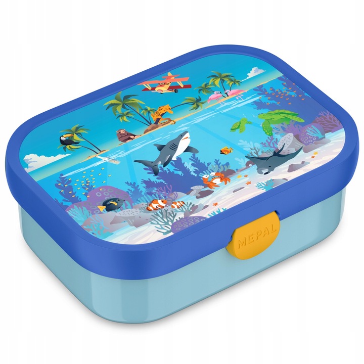 Mepal Campus Tropical Ocean ételhordó doboz 750 ml, 17,8x13,2x6,1cm, gyümölcs- és zöldségrekesszel, villával