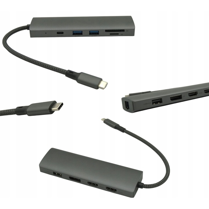 USB-C dokkolóállomás laptophoz, 2 monitor, HDMI, Ethernet, 2xUSB 3.0, 2xUSB 2.0, VGA, kártyaolvasó, 1000Mbps