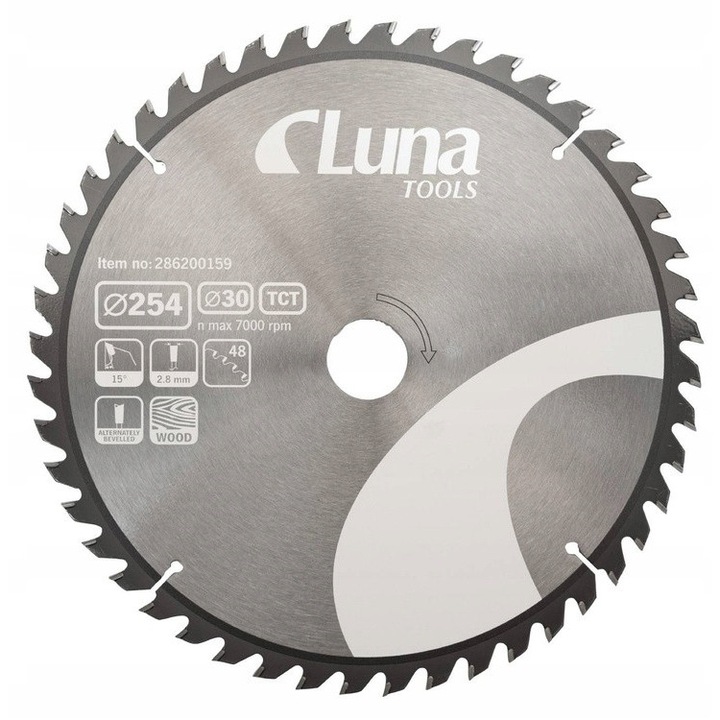 Диск за циркуляр LUNA TCT 254x30mm, 48 зъба, за рязане на дърво