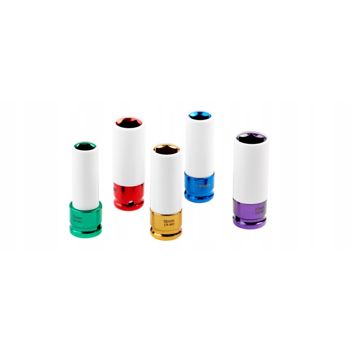 Schmith ütvecsavarozó dugókulcs készlet felnikhez 1/2" 5 darab, méretek: 15x17x19x21x22mm, nylon védelemmel