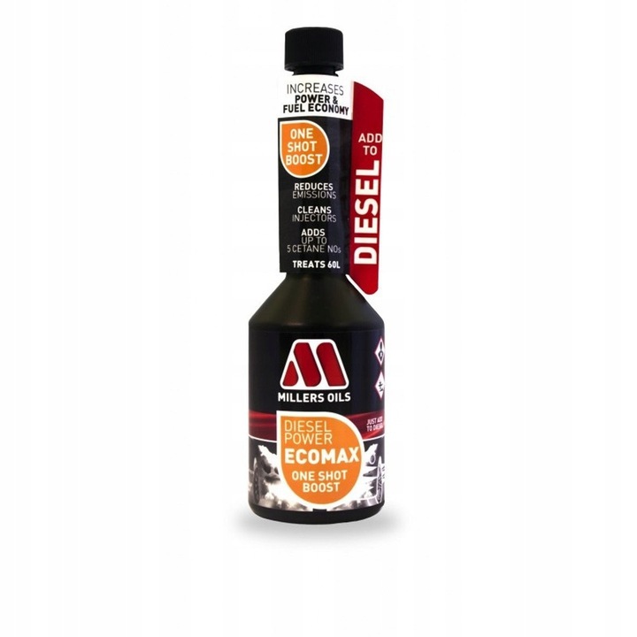 Aditiv auto Millers Oils Diesel Power One Shot Boost, 250ml, védi az üzemanyagrendszert, növeli a cetánszámot