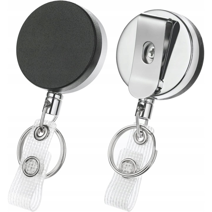 Breloc cu retractare VICLOON, 70cm, argintiu/negru, set 2 bucati