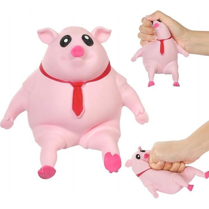 Jucarie antistres squishy, model porc, material TPR, compacta, ideala pentru relaxare, roz