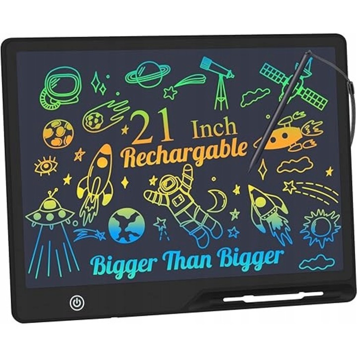 Tableta de desen pentru copii 21", acumulator incorporat, neagra, 2-12 ani