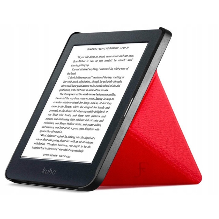 Калъф за електронен четец Kobo Nia 2020, червен, със сгъваема стойка, магнитна защита