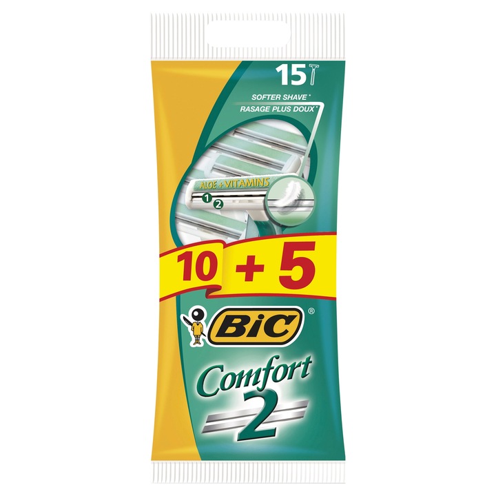 BIC Comfort borotvák, 15 db, 2 pengés, aloe kivonatot tartalmazó hidratáló csíkkal