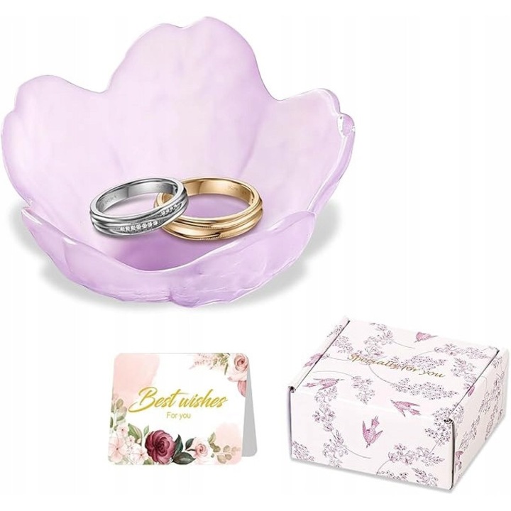 Arany virág kristály dísztálca, 8x3,5cm, díszdobozzal