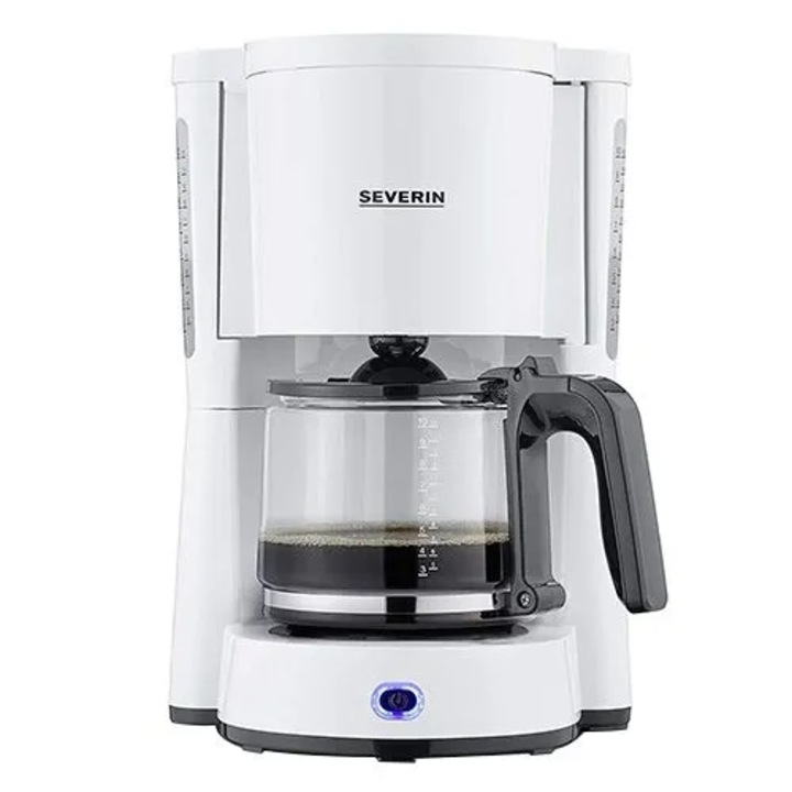 Severin kávéfőző, üvegkancsós modell, 1000W, 1.25L, fehér